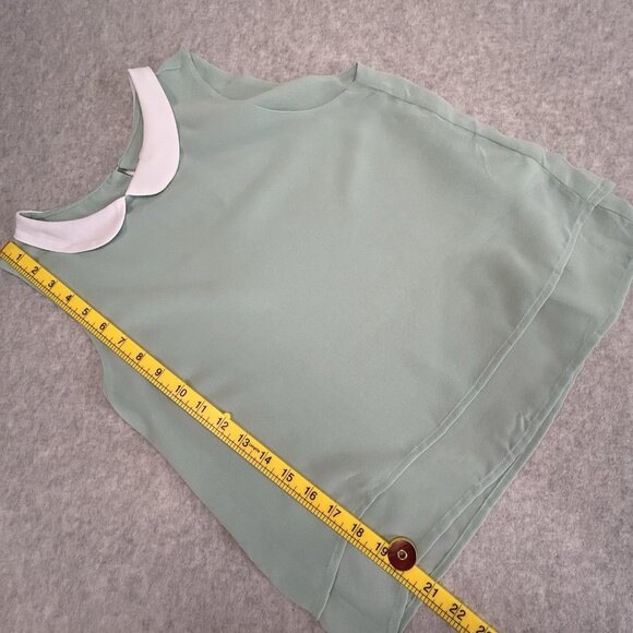 PULL & BEAR Mint Green Blouse EURO S Peter Pan Collar Sheer Layered Sleeveless - Picture 4 of 9